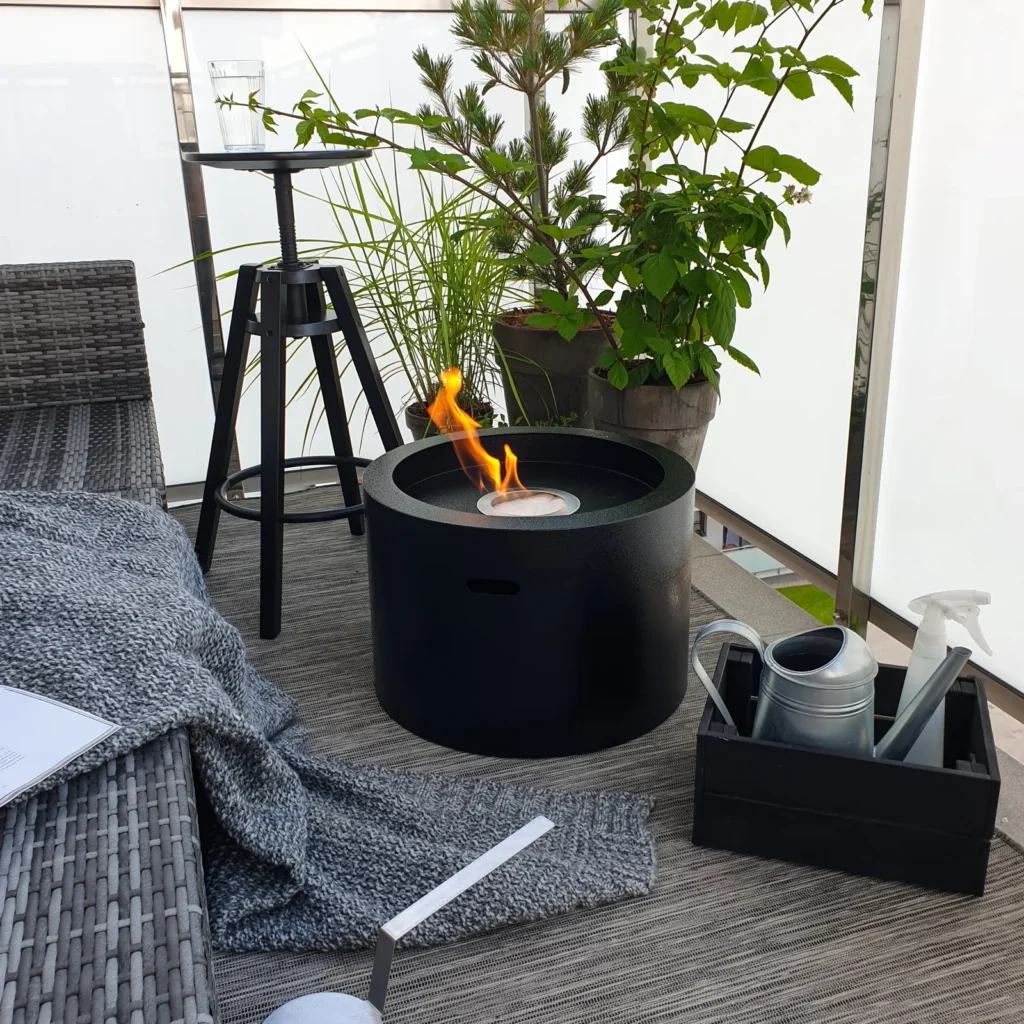 Moon Bioethanol Fire Pot – Black in a home setting