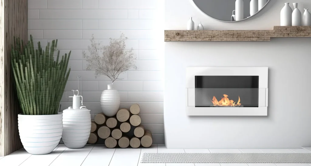 650 Wall Mounted Bioethanol Fireplace – White gloss in a home setting